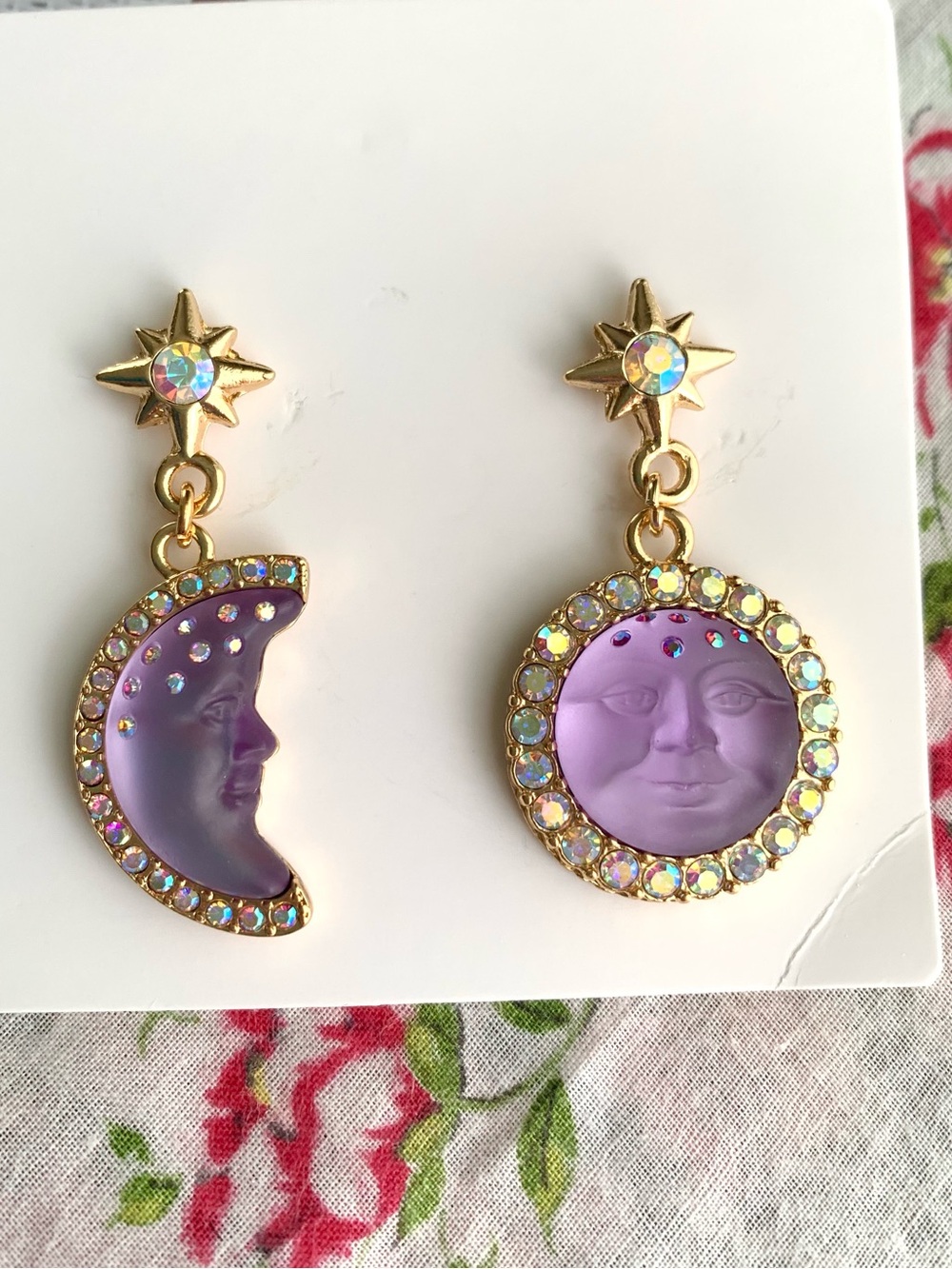 Kirk’s Folly Purple Moon Face Vintage/Retro Style Earrings